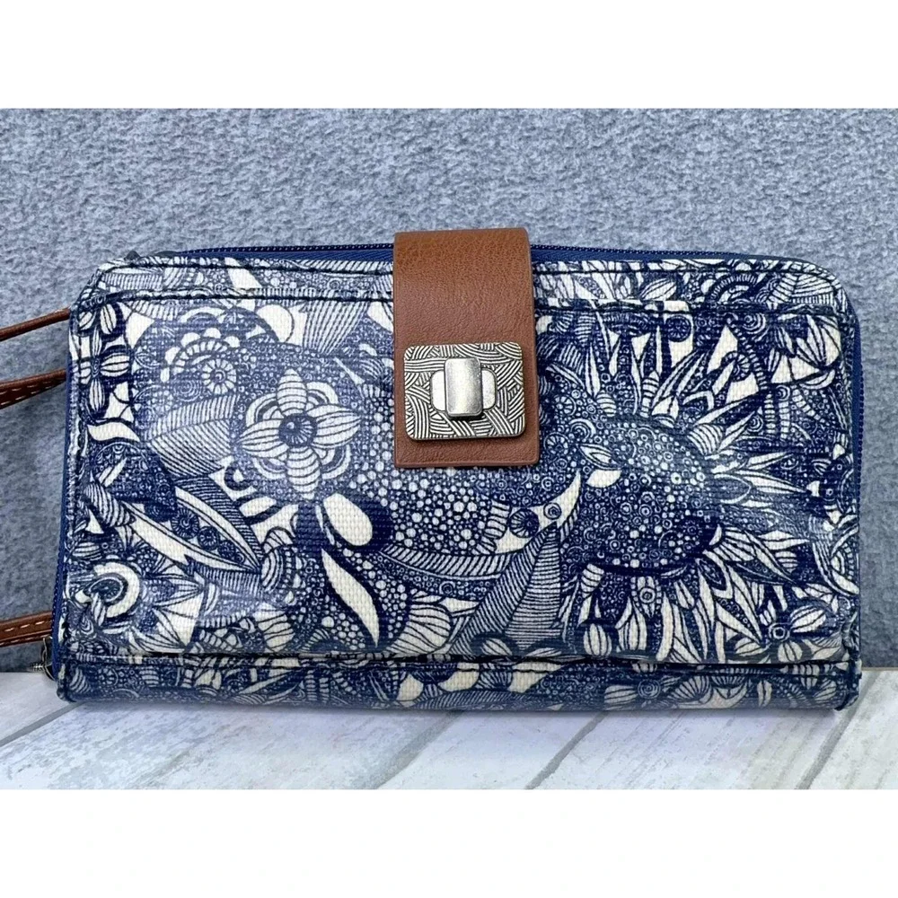 Sakroots Coated Canvas Smartphone Crossbody Bag Blue Floral‎ Minimalist Travel